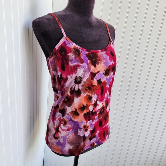 Clear Sky Multicolor Floral Adjustable Spagetti Strap Tank Top Stretch Size M - Picture 2 of 10